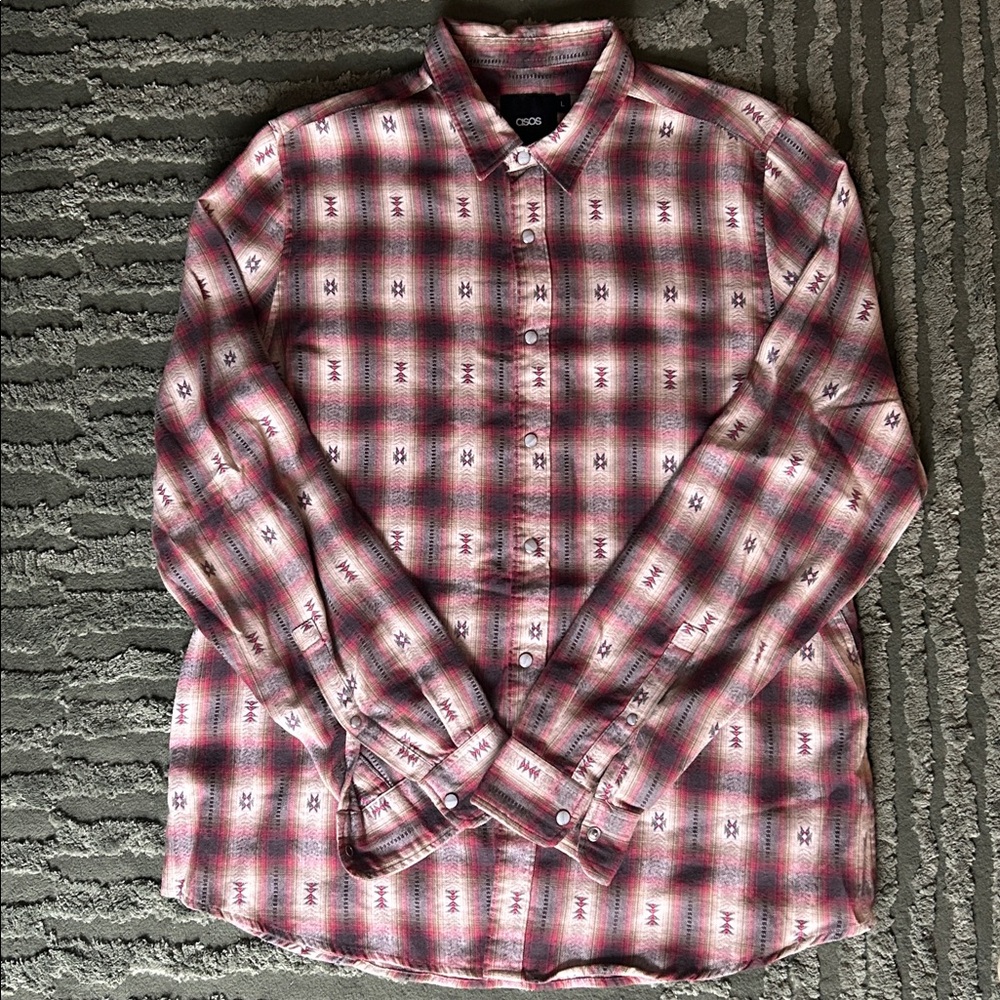 Asos snap closure button up in southwestern print